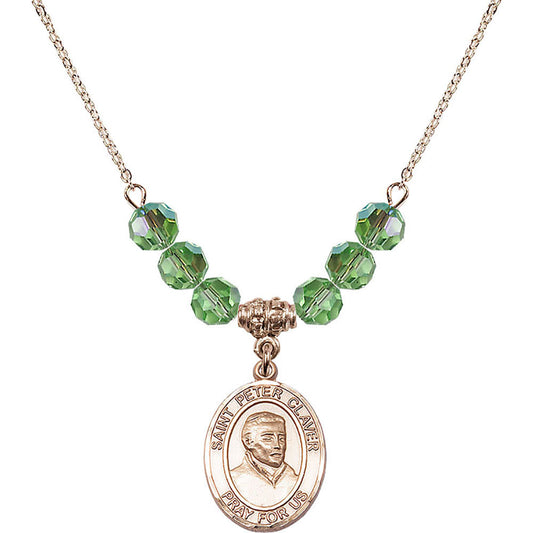 14kt Gold Filled Saint Peter Claver Birthstone Necklace with Peridot Beads - 8442