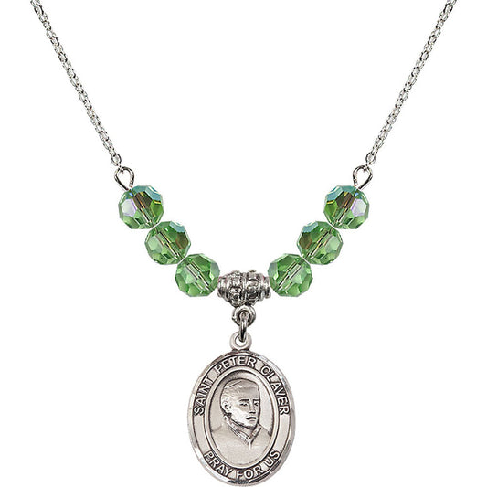 Sterling Silver Saint Peter Claver Birthstone Necklace with Peridot Beads - 8442