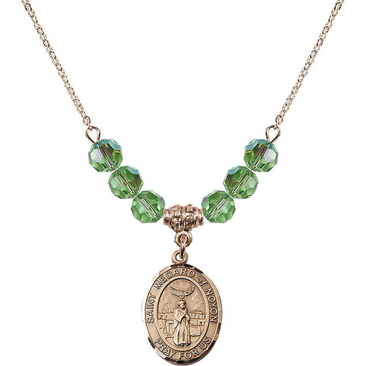 14kt Gold Filled Saint Medard of Noyon Birthstone Necklace with Peridot Beads - 8444