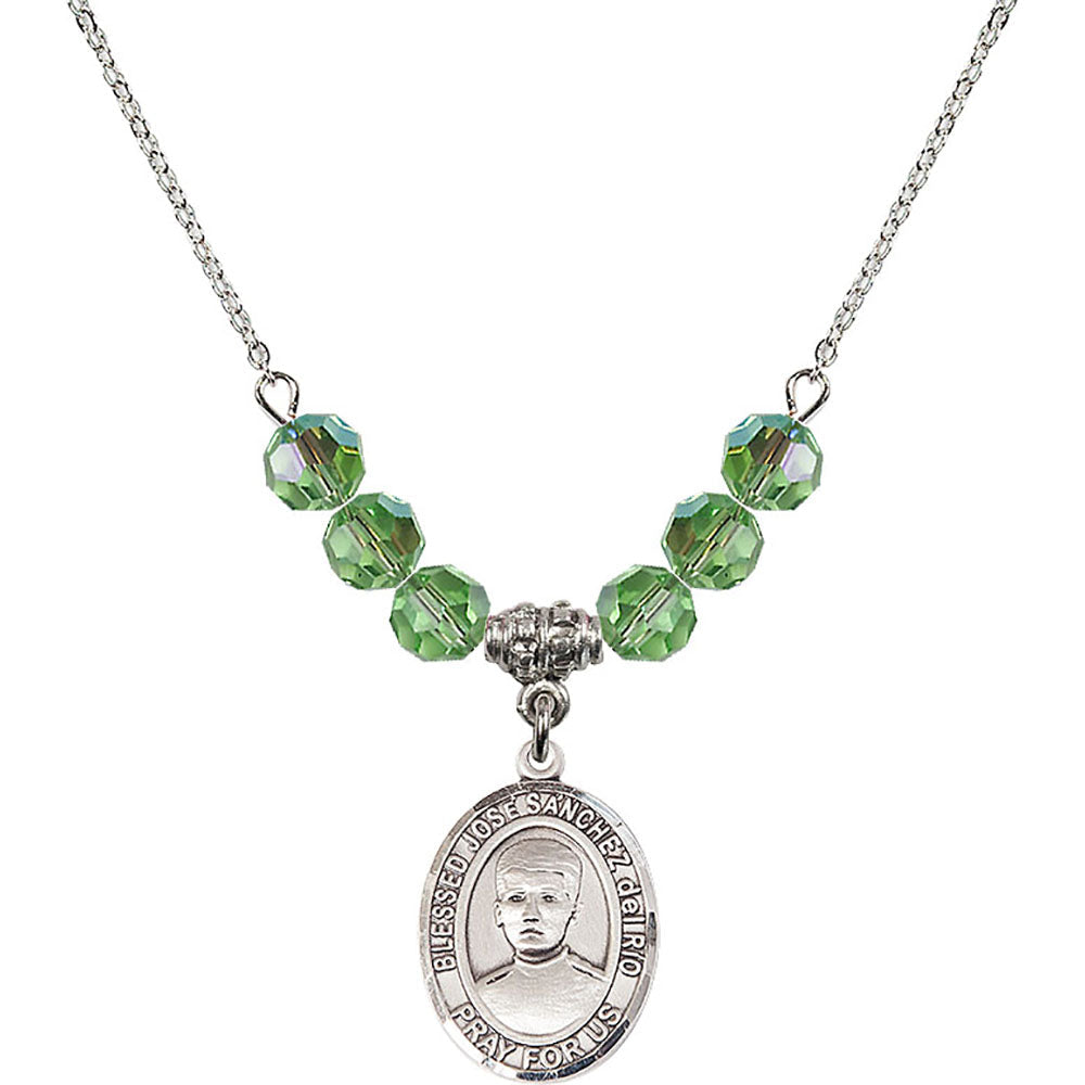 Sterling Silver Blessed Jose Sanchez del Rio Birthstone Necklace with Peridot Beads - 8446