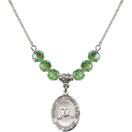 Sterling Silver Blessed Jose Sanchez del Rio Birthstone Necklace with Peridot Beads - 8446
