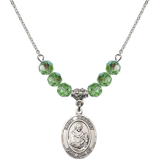 Sterling Silver Saint Norbert of Xanten Birthstone Necklace with Peridot Beads - 8447