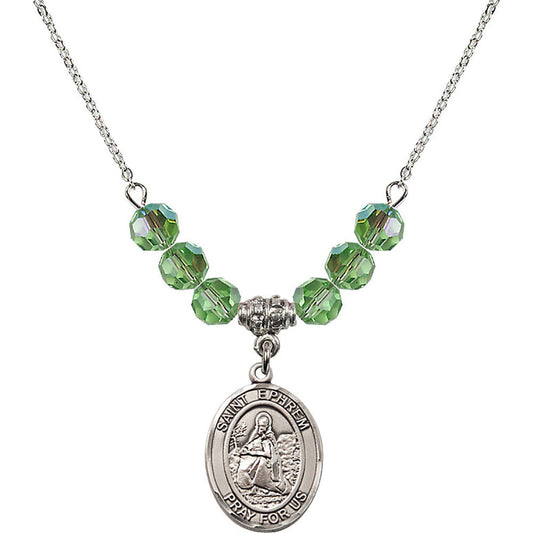 Sterling Silver Saint Ephrem Birthstone Necklace with Peridot Beads - 8449
