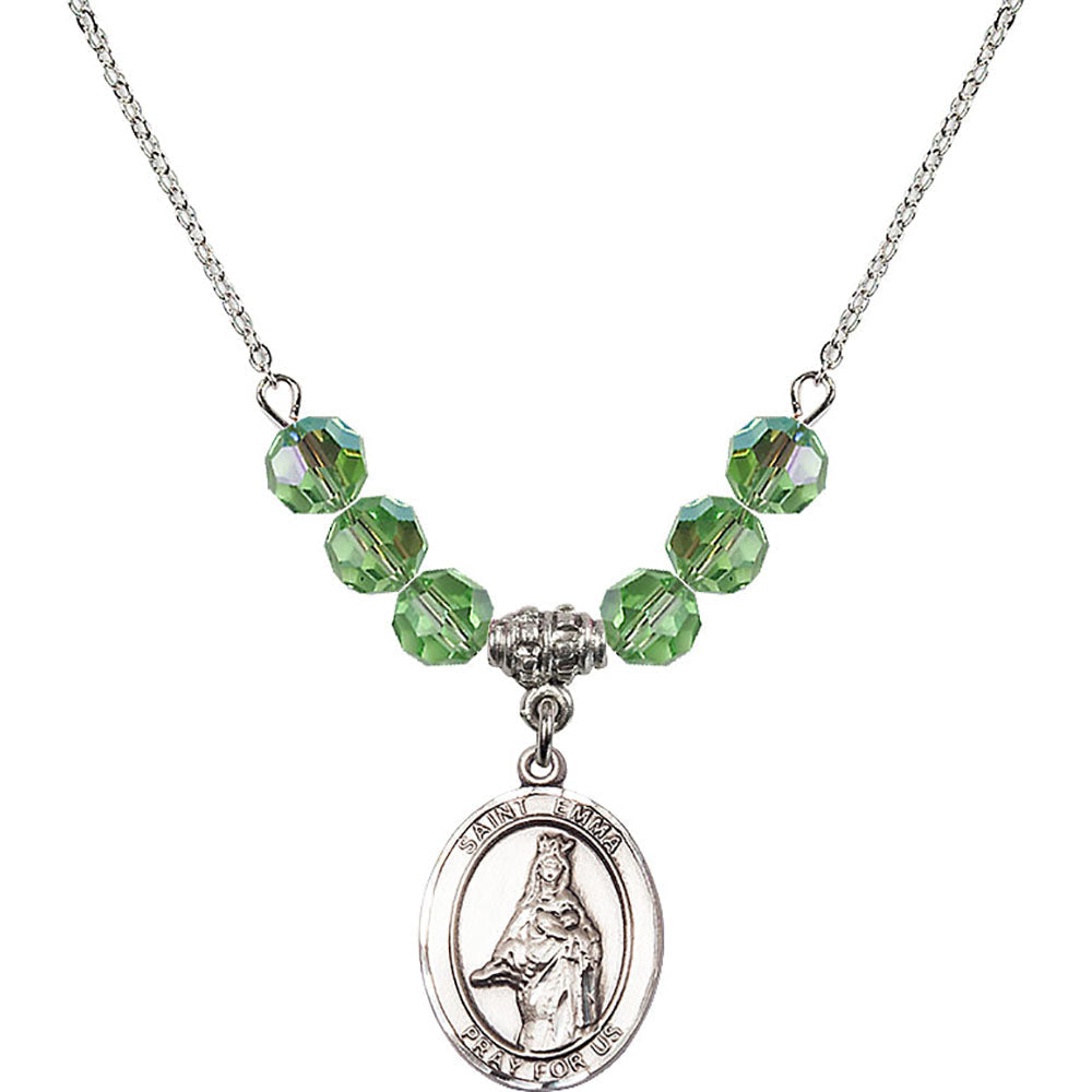 Sterling Silver Saint Emma Uffing Birthstone Necklace with Peridot Beads - 8450