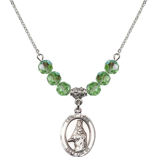 Sterling Silver Saint Emma Uffing Birthstone Necklace with Peridot Beads - 8450