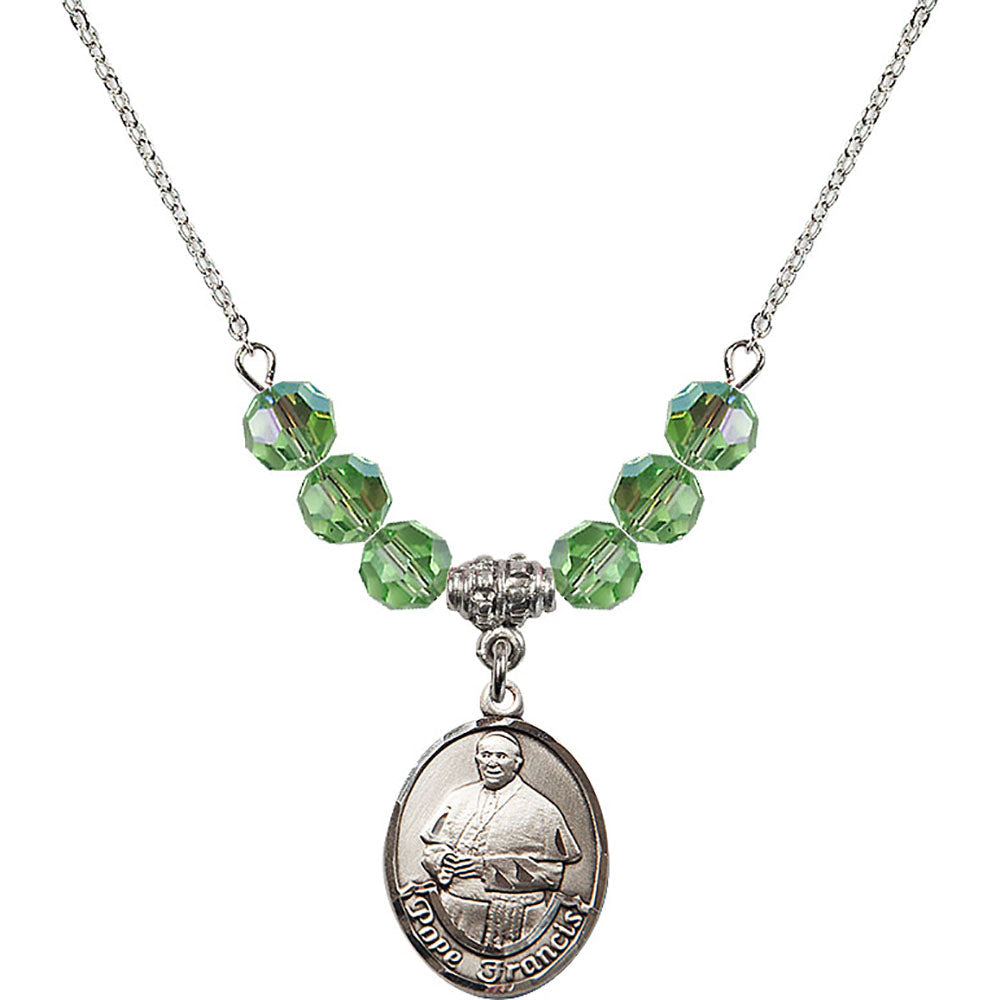Sterling Silver Pope Francis Birthstone Necklace with Peridot Beads - 8451