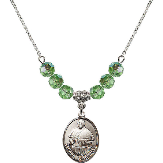 Sterling Silver Pope Francis Birthstone Necklace with Peridot Beads - 8451