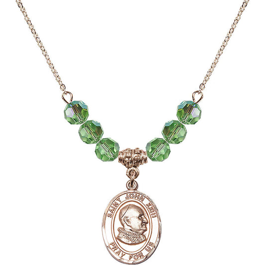 14kt Gold Filled Saint John XXIII Birthstone Necklace with Peridot Beads - 8455