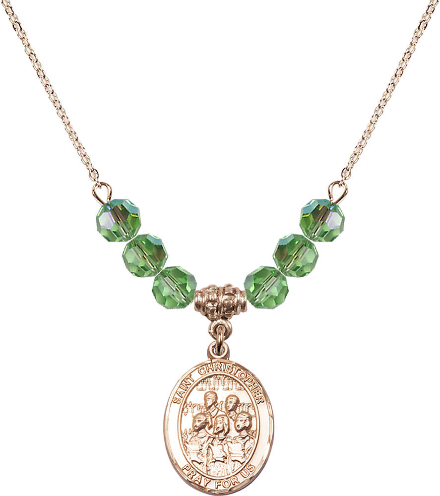 14kt Gold Filled Saint Christopher / Choir Birthstone Necklace with Peridot Beads - 8514
