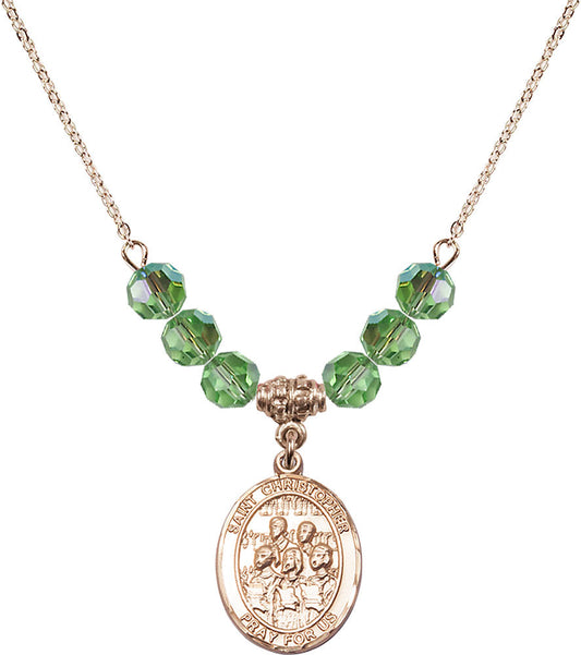 14kt Gold Filled Saint Christopher / Choir Birthstone Necklace with Peridot Beads - 8514
