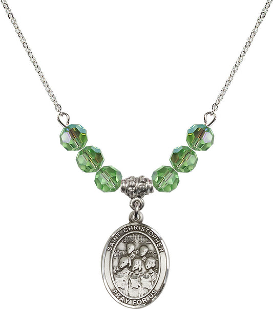 Sterling Silver Saint Christopher / Choir Birthstone Necklace with Peridot Beads - 8514