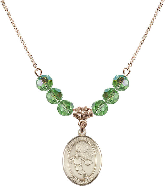 14kt Gold Filled Saint Sebastian/Basketball Birthstone Necklace with Peridot Beads - 8602