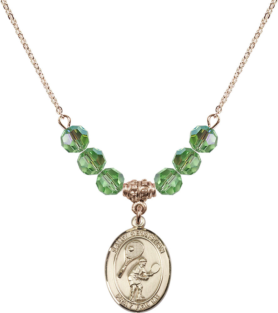 14kt Gold Filled Saint Sebastian / Tennis Birthstone Necklace with Peridot Beads - 8605