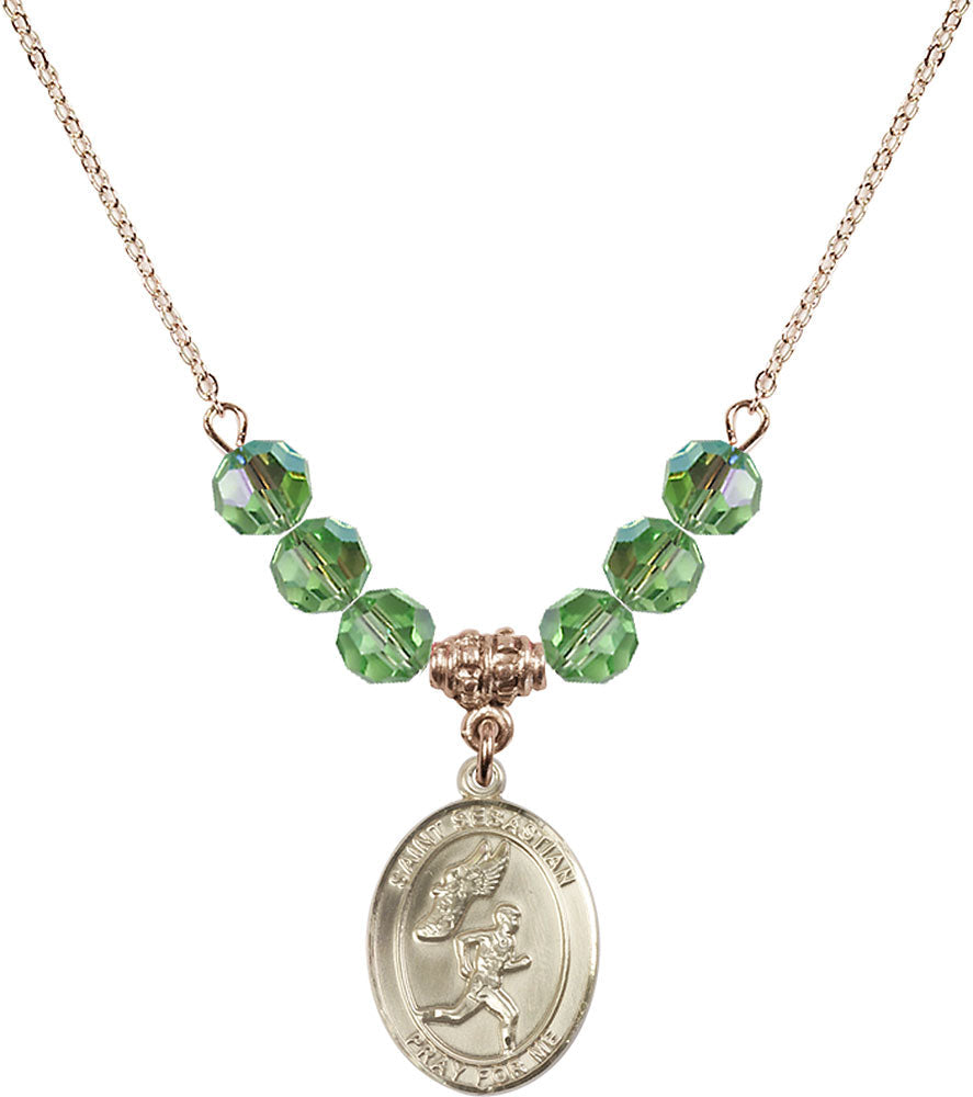 14kt Gold Filled Saint Sebastian /Track&Field-Men Birthstone Necklace with Peridot Beads - 8609