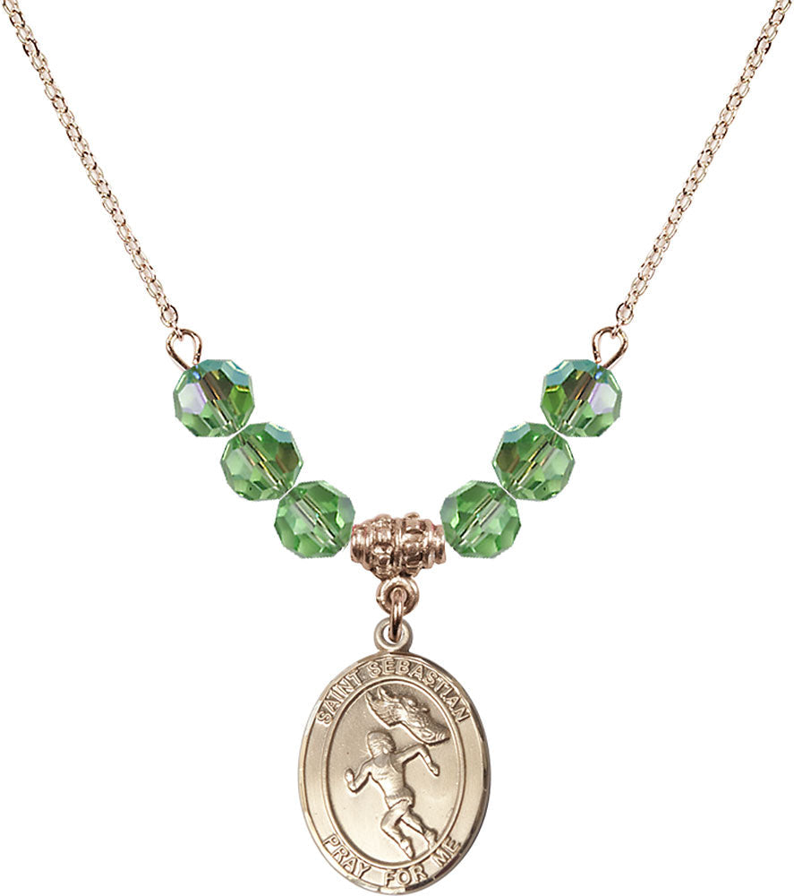 14kt Gold Filled Saint Sebastian /Track&Field-Women Birthstone Necklace with Peridot Beads - 8610