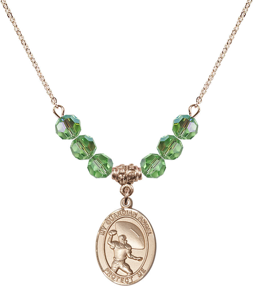 14kt Gold Filled Guardian Angel/Track&Field-Women Birthstone Necklace with Peridot Beads - 8710