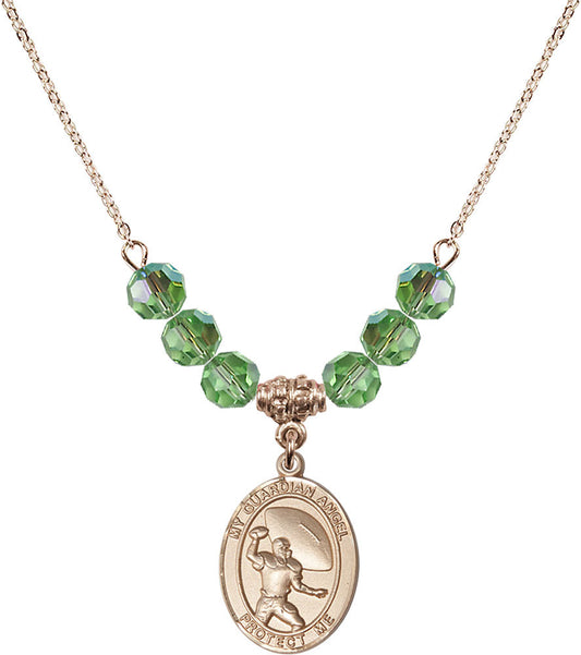 14kt Gold Filled Guardian Angel/Track&Field-Women Birthstone Necklace with Peridot Beads - 8710