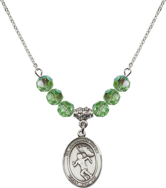 Sterling Silver Guardian Angel/Track&Field-Women Birthstone Necklace with Peridot Beads - 8710