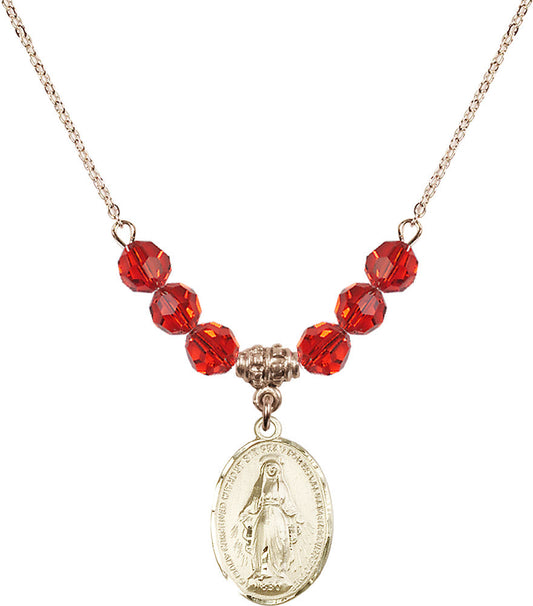 14kt Gold Filled Miraculous Birthstone Necklace with Ruby Beads - 0015