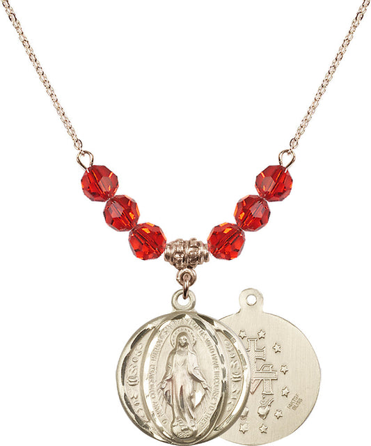 14kt Gold Filled Miraculous Birthstone Necklace with Ruby Beads - 0017