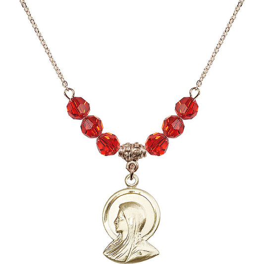 14kt Gold Filled Madonna Birthstone Necklace with Ruby Beads - 0020