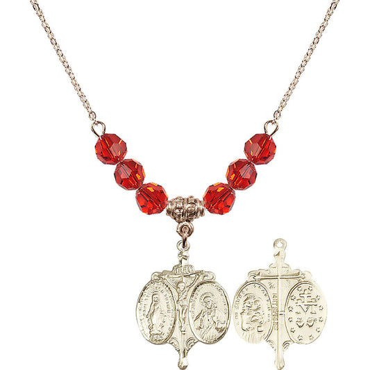 14kt Gold Filled Novena Birthstone Necklace with Ruby Beads - 0021