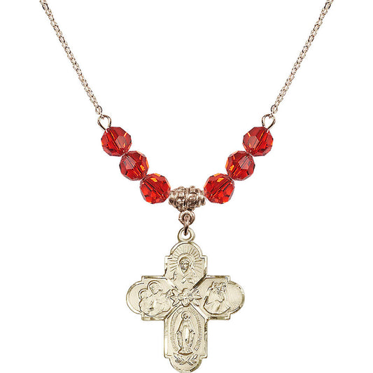 14kt Gold Filled 4-Way Birthstone Necklace with Ruby Beads - 0043