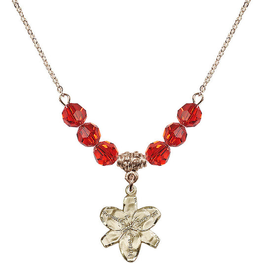 14kt Gold Filled Chastity Birthstone Necklace with Ruby Beads - 0088