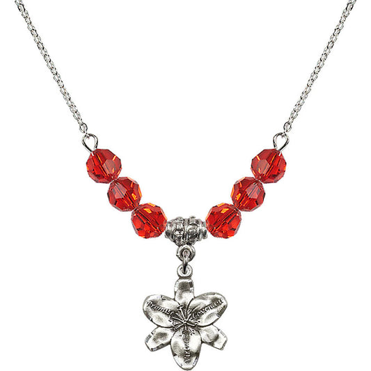 Sterling Silver Chastity Birthstone Necklace with Ruby Beads - 0088
