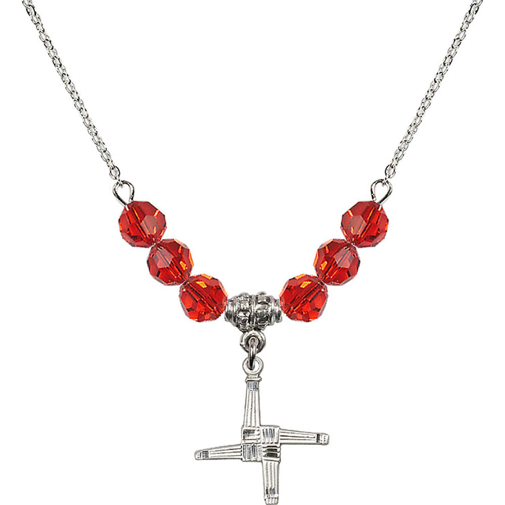 Sterling Silver Saint Brigid Cross Birthstone Necklace with Ruby Beads - 0290