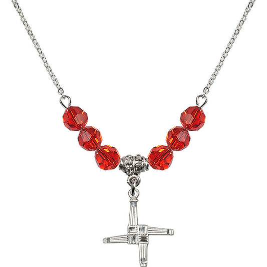 Sterling Silver Saint Brigid Cross Birthstone Necklace with Ruby Beads - 0290