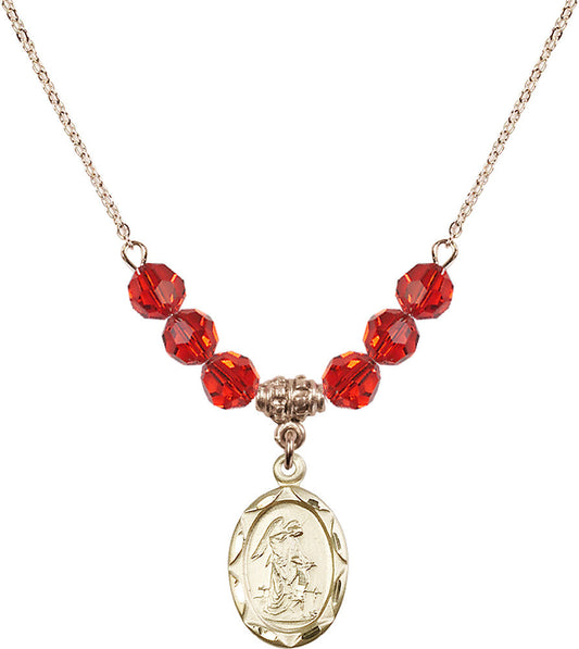 14kt Gold Filled Guardian Angel Birthstone Necklace with Ruby Beads - 0612