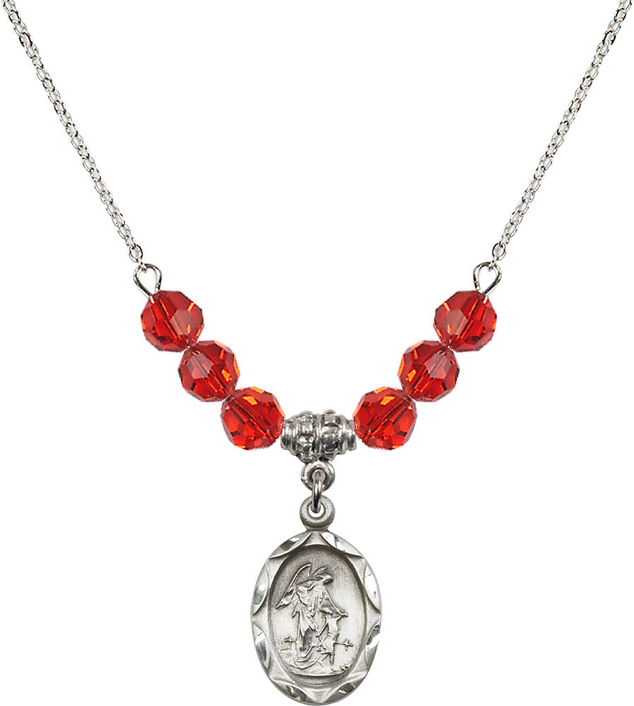 Sterling Silver Guardian Angel Birthstone Necklace with Ruby Beads - 0612