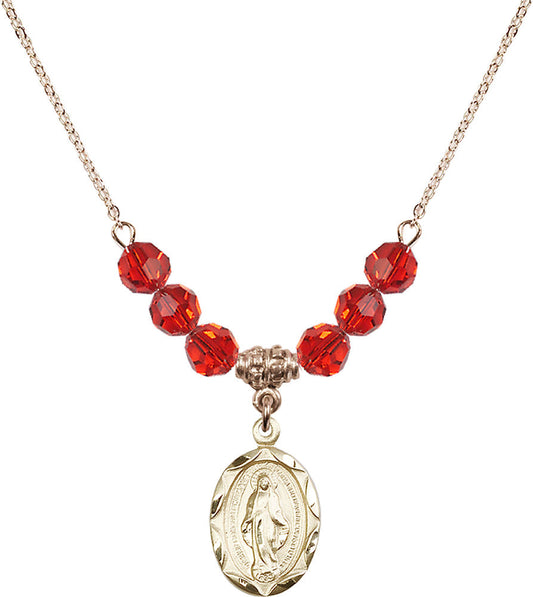 14kt Gold Filled Miraculous Birthstone Necklace with Ruby Beads - 0612