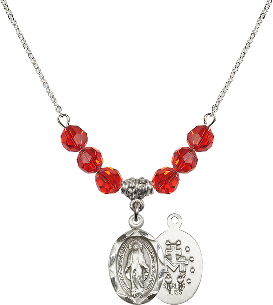 Sterling Silver Miraculous Birthstone Necklace with Ruby Beads - 0612