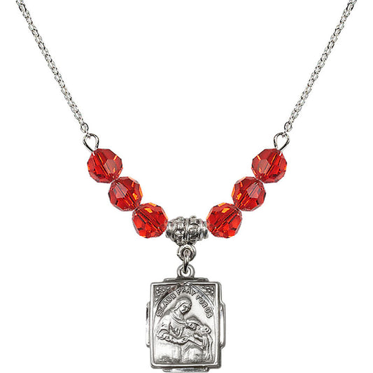 Sterling Silver Saint Ann Birthstone Necklace with Ruby Beads - 0804