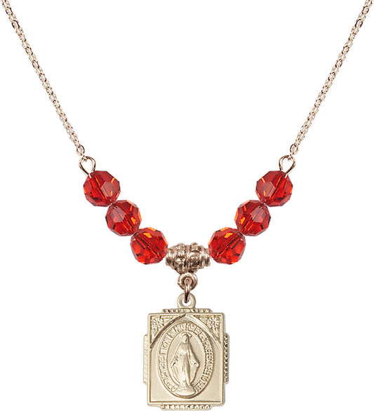 14kt Gold Filled Miraculous Birthstone Necklace with Ruby Beads - 0804
