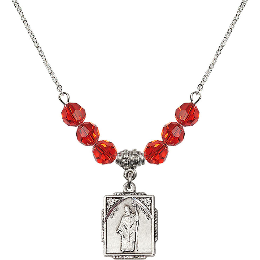Sterling Silver Saint Patrick Birthstone Necklace with Ruby Beads - 0804