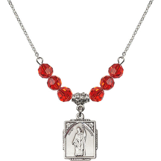 Sterling Silver Saint Patrick Birthstone Necklace with Ruby Beads - 0804
