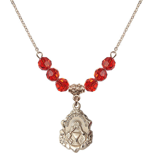 14kt Gold Filled Mother of a Priest Birthstone Necklace with Ruby Beads - 0811