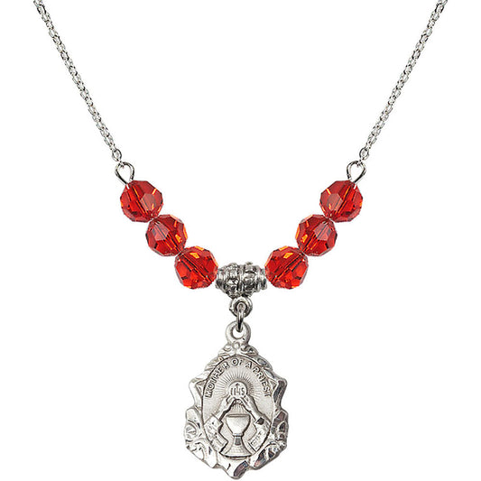 Sterling Silver Mother of a Priest Birthstone Necklace with Ruby Beads - 0811
