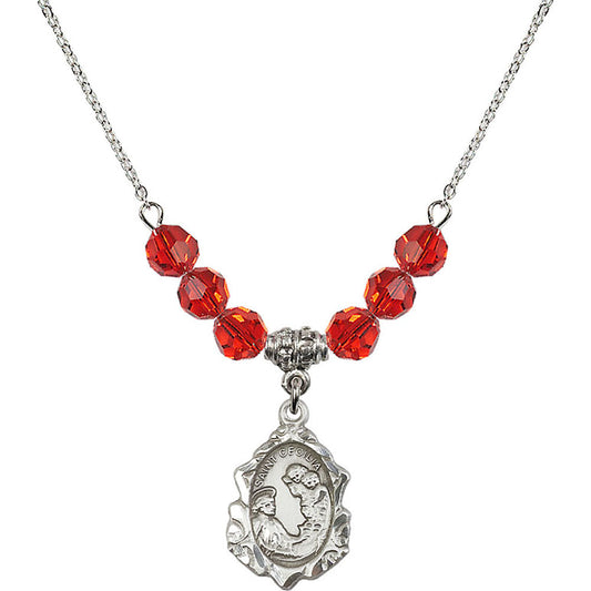 Sterling Silver Saint Cecilia Birthstone Necklace with Ruby Beads - 0822