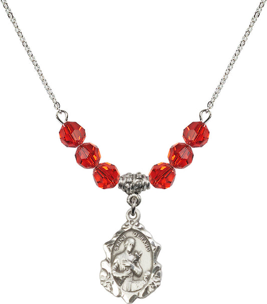 Sterling Silver Saint Gerard Birthstone Necklace with Ruby Beads - 0822