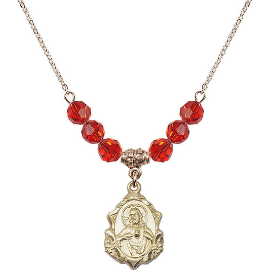 14kt Gold Filled Scapular Birthstone Necklace with Ruby Beads - 0822