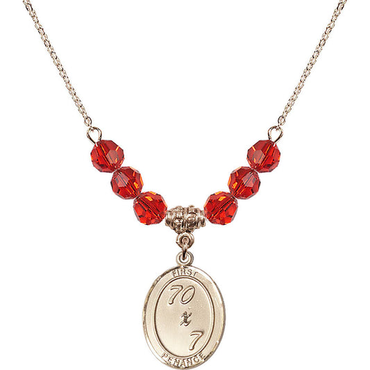 14kt Gold Filled First Penance Birthstone Necklace with Ruby Beads - 0867