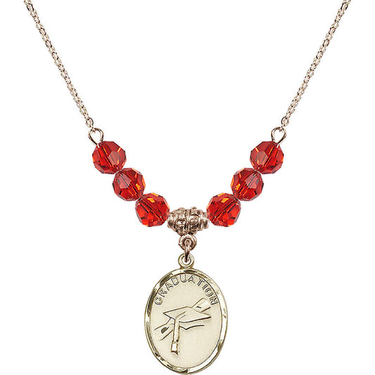 14kt Gold Filled Graduation Birthstone Necklace with Ruby Beads - 0872
