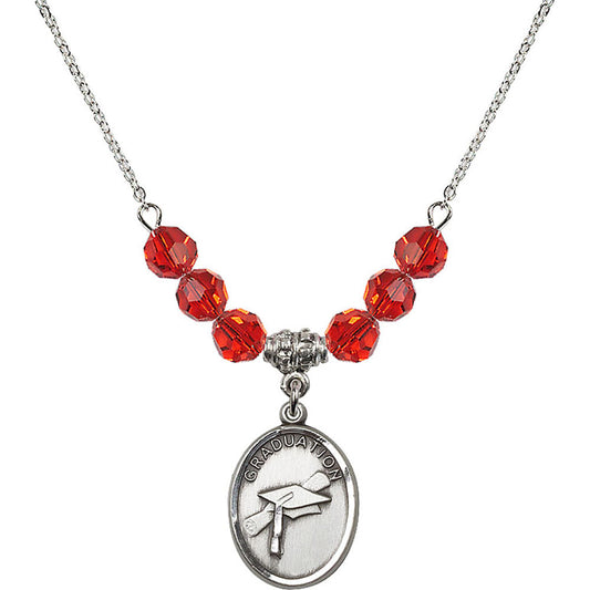 Sterling Silver Graduation Birthstone Necklace with Ruby Beads - 0872