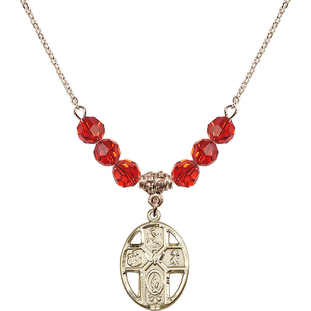 14kt Gold Filled 5-Way / Holy Spirit Birthstone Necklace with Ruby Beads - 0880
