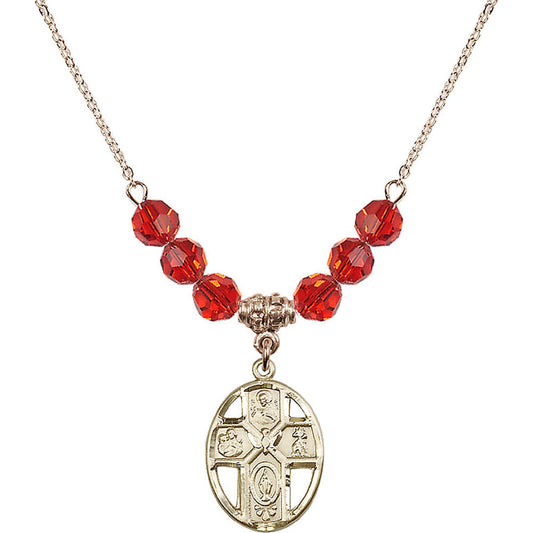 14kt Gold Filled 5-Way / Holy Spirit Birthstone Necklace with Ruby Beads - 0880