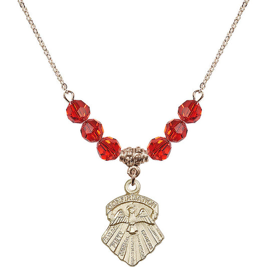 14kt Gold Filled Seven Gifts Birthstone Necklace with Ruby Beads - 0886